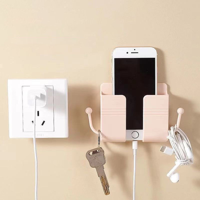 DS4082 Wall Mount Phone Holder Universal Multipurpose Wall-Mounted Remote Control Stand Charging Rack with Hook