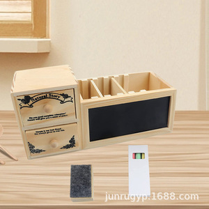 Wooden Desktop <b>Storage</b> <b>Box</b> With <b>Drawers</b> And Chalkboard Office Stationery Organizer Rectangle 23x7x9.5cm Standing Type - Product Image 2