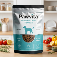 Sachet Doypack PE anti-bruit et anti-roulement, refermable avec fermeture éclair, avec fenêtre transparente, pour aliments pour animaux de compagnie et friandises d'entraînement pour chiens et chats