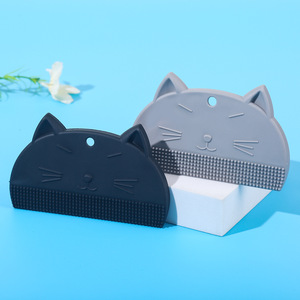 Cat Shape <b>Pet</b> Grooming <b>Brush</b> Gray And Black Soft Rubber Hair Remover For Long Haired Cats - Product Image 3