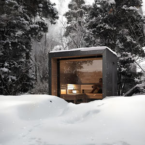 Sauna extérieur moderne personnalisable en cèdre rouge pour 4 à 6 personnes, puissance 6 kW, résistant aux intempéries, utilisation toute l'année, détente en villa - Product Image 1