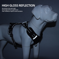 Harnais Réfléchissant Réglable pour Chien en Oxford Anti-Traction pour Grands Chiens Noirs avec Libération Rapide et Porte-Cartes