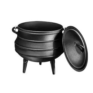 आउटडोर Cookware पूर्व-अनुभवी 3 पैर कच्चा लोहा अफ्रीकी खाना पकाने Cauldrons सूप Potjie पॉट के लिए बिक्री