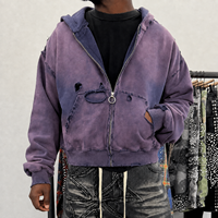 TOPSHOW Manufacturers Streetwear Custom Ripped 450 500 Gsm 100% Cotton French Terry Distressed Zip up Hoodie