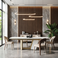 Ensemble de table à manger extensible en pierre frittée avec base en revêtement doré de luxe léger, 6 à 8 places