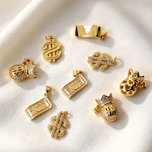 Ciondoli <span class=keywords><strong>Portafortuna</strong></span> in Oro con Strass a Forma di Dollaro, Banconota e Sacchetto della Ricchezza per Bracciali e Collane Fai da Te, Accessori Gioielli <span class=keywords><strong>Portafortuna</strong></span> - Product Image 3