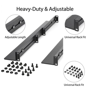 1U Adjustable L Shape Server Rack Rails Sliding Bracket <strong>Kit</strong> 50KG Load Capacity M6 Screws Cage Nuts 19 Inch Cabinet Black Stock - Product Image 2