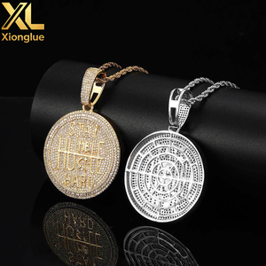 Trendy Fashion Bling Hiphop Shiny Stylish Jewelry Iced <b>Striking</b> Baguette Zircon Brass Letter Round <b>Plate</b> Pendant Necklace - Product Image 6
