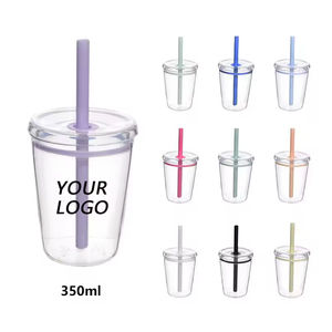 Nouvelle Tasse à Paille Multicolore Simple Couche 350ml en Tritan 2026 – Bouteille d'Eau, Mug à Café ou Thé au Lait avec Paille - Product Image 1