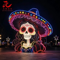 Lanterne géante en forme de squelette de fille avec chapeau de paille, figurine de crâne LED étanche faite à la main de Zigong pour la décoration de parcs à thème d'Halloween