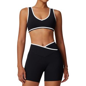Conjunto Deportivo de Dos Piezas para Mujer, Top Deportivo con Cuello en V, Pantalones Cortos de Cintura Alta, Ropa Deportiva a Juego, Conjunto de Yoga, Talla L - Product Image 1
