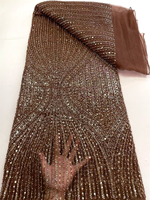 Dentelle élégante NI.AI perlée avec fleurs brodées en filet, pierres et sequins, tissu en dentelle filet pour robes de mariée et tenues de soirée