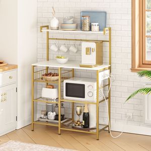 Support <span class=keywords><strong>de</strong></span> <span class=keywords><strong>boulanger</strong></span> moderne blanc/or, prise <span class=keywords><strong>de</strong></span> courant pour micro-ondes, panier pour cuisine, station <span class=keywords><strong>de</strong></span> café et bar, plat <span class=keywords><strong>de</strong></span> service, bol pour nourriture - Product Image 3