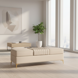 <span class=keywords><strong>Rebecca</strong></span> Ottoman moderne en cuir véritable beige 180*40*40cm avec grand rangement et couvercle relevable, table basse, tabouret pour hôtel et mobilier de maison - Product Image 1