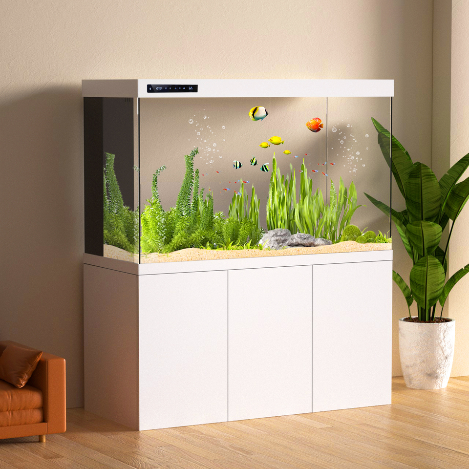 2025 Modern Luxury Home Large Ultra-clear Glass Aquarium Floor-to-ceiling With 50w Under-filter For Stylish Living Room