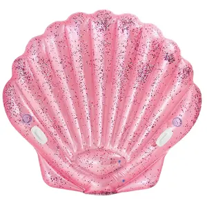 Alescent Pink PVC Inflatable Seashell Island Pool Float Awet Vinyl Confetti Blow Up Glitter Swimming Lounge Floating