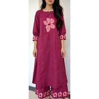 Ensemble Kurta et Palazzo brodés pour femmes, tenue ethnique, haut à manches bouffantes et pantalon large à 2 pièces