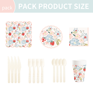 DAMAI Fournitures de décoration d'anniversaire sur le thème de la fraise, Assiettes en papier, Serviettes, Vaisselle jetable, Thème fruits pour anniversaire - Product Image 5