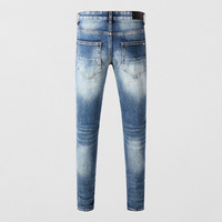Pantalon slim en jean 100 % coton délavé bleu style hip-hop urbain euro-américain pour homme avec accents mi-printemps YAOTON