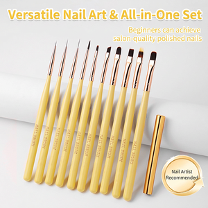 Ensemble de 10 pinceaux à ongles personnalisés, manche en bois, poils en nylon doux, pour la peinture au gel, outils de manucure - Product Image 2