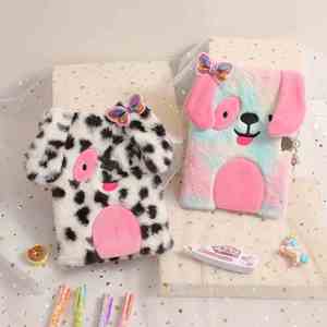 Kids Writing Drawing Hardcover Fuzzy Journal Puppy Kitten Cat Diary Notebook for Girls With Lock and Keys - Product Image 4