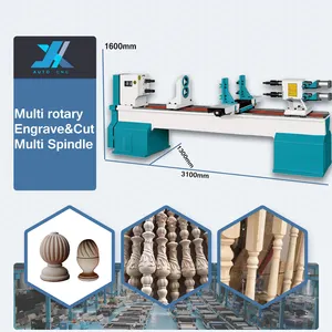 Four spindles multi heads cutting drilling carving milling baseball Bat Cnc Wood rotary Turning Lathe for furniture legs