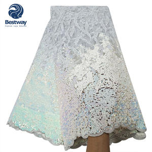 Bestway tul africano lentejuelas doradas bordado red nupcial tela de encaje francés - Product Image 4