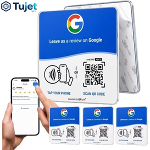 Carte de visite intelligente Premium en acrylique PVC NTAG213 NFC 13,56 MHz, étanche, avec code QR et plaque de lecture Google Review Tap - Product Image 1