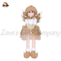 Zaves 14x5x3 pouces, figurines d'anges jumelles assises pour intérieur, Noël, polyester doux, or, blanc, kaki, taille personnalisée, direct usine