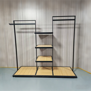 ชั้นวางเสื้อผ้าโลหะสีดำสไตล์มินิมอล 3 ชั้น พร้อมแท่นวาง<span class=keywords><strong>รองเท้า</strong></span> อุปกรณ์ตกแต่งร้านค้าครบชุดสำหรับบูติกและห้างสรรพสินค้า - Product Image 4