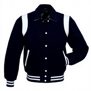 Veste varsity grise pour homme, col rabattu, fermeture boutonnée, vêtement d'extérieur décontracté pour l'automne, manches régulières, matière laine et polyester - Product Image 3