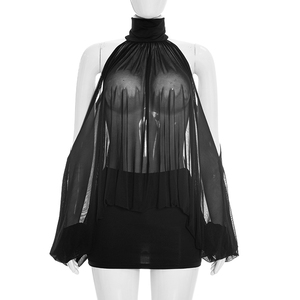 Viviblook Q26DS063 Vestido de Verano para Mujer, Nuevo Vestido Ajustado Sexy con Cuello Alto y Transparencias, Mini Vestido con Top sin Tirantes - Product Image 5