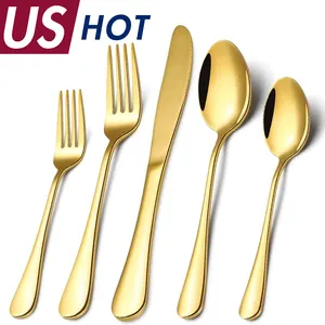 Wholesale Cutlery 18/0 Stainless Steel Gold Plated Wedding Restaurant Cutlery Sets Silverware Flatware Set