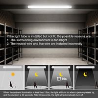 Bande lumineuse LED à détecteur de mouvement IP65 4100K 600mm 900mm 1200mm 1500mm 20W 30W 36W 46W, éclairage étanche pour usage résidentiel et zones humides