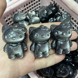 Vente en gros Obsidienne Argentée Naturelle Hello Kitty Forme Anneau de Travail Manuel Diy GemsStone CABS & CUTTING - Product Image 6