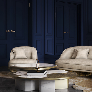 Canapé individuel moderne pour salon, fauteuil de luxe inspiré des falaises, base en laiton martelé poli, revêtement en polyester - Product Image 1