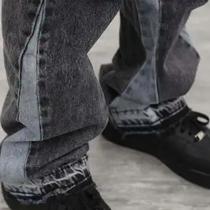 2024 High Quality Men's Jeans Casual Black And Grey Patchwork Vintage Wash Jeans Trousers Men Custom Flares Denim Jeans