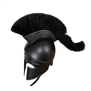 Casque grec en métal de style antique avec plume noire, réplique de casque romain spartiate, inspiré du roi Léonidas, casque de guerrier historique - Product Image 1