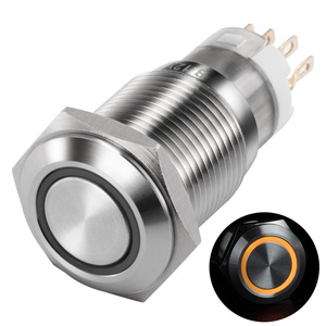 Đẩy nút đèn chuyển đổi nút latching kim loại phẳng vòng đầu 1no1nc điện <span class=keywords><strong>LED</strong></span> thắp sáng e-xe đạp không thấm nước giá thấp 16 Mét 3A IP65 - Product Image 1