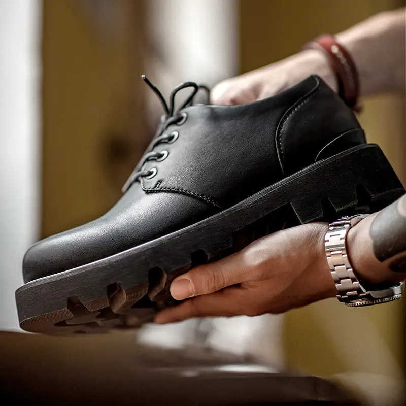 Maden noir Premium Mickey Derby chaussures pour hommes semelle épaissie hauteur ajoutée chaussures pour hommes décontracté sophistiqué printemps chaussures en cuir