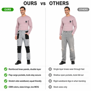 Reinforced <strong>Work</strong> <strong>Pants</strong> Stretch Side Waist Multi Pocket Contrast Cargo Trousers Knee Reinforcement <strong>Work</strong> Trousers OEM Custom Logo - Product Image 5
