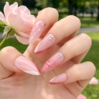 Lot de 24 faux ongles réutilisables en PMMA, style amande française, dégradé, à presser, avec strass, longue durée