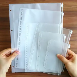 Huahang A5 A6 A7 Túi Rõ Ràng A6 Tiền Mặt Phong Bì Khóa Kéo 6 Lỗ Zipper Bag Binder Pocket