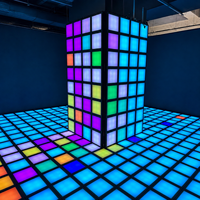 Jeu de danse interactif sur sol lumineux LED pour salle de jeu, activité de team building et escape game, avec grille de pixels super active 30x30cm, thème 'Le sol est en lave'