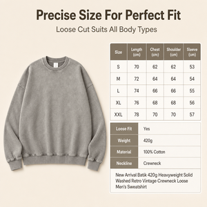 Wholesale 420G Heavyweight Vintage Washed Sweatshirt 100% Cotton Crewneck Loose Fit <b>Men</b> Women Streetwear OEM Supplier Top - Product Image 3