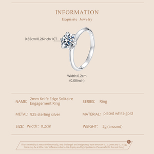 Bague de fiançailles solitaire Moissanite à bord de couteau étincelant en argent sterling 925 pour femme Bague en pierre <span class=keywords><strong>unique</strong></span> à 6 broches brillante - Product Image 2