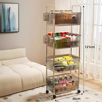 Chariot de rangement mobile multi-niveaux en acrylique transparent, chariot utilitaire en plastique pour la maison, la cuisine, les collations, la chambre et la salle de bain