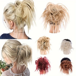 Moños rizados despeinados con efecto peluca, accesorios para el cabello de aspecto natural para mujer, para uso diario y festivales - Product Image 4