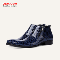 Botas Chelsea de Cuero Genuino Azul Clásicas de Hombre, Personalizadas OEM, con Cierre de Cremallera, Diseño de Estampado Animal, Suaves para Verano