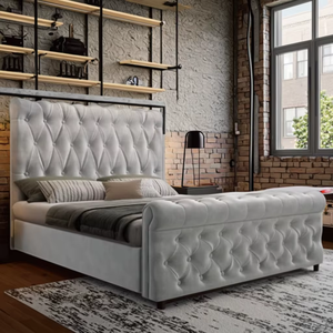 Lit de rangement moderne en cuir véritable avec système de levage à gaz, design capitonné, style de lit moelleux, taille matrimoniale - Product Image 1